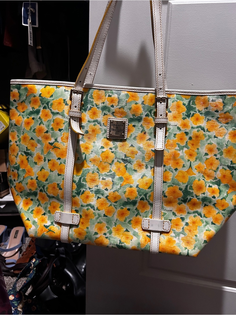 Dooney & Bourke Yellow Floral Tote with Cream Trim
